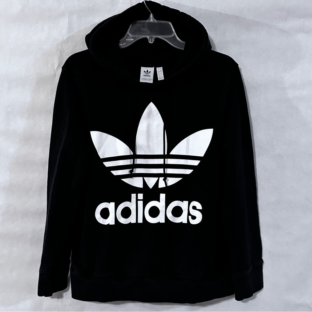 Adidas Classic Leaf Black Hoodie with White Logo - Picture 2 of 7